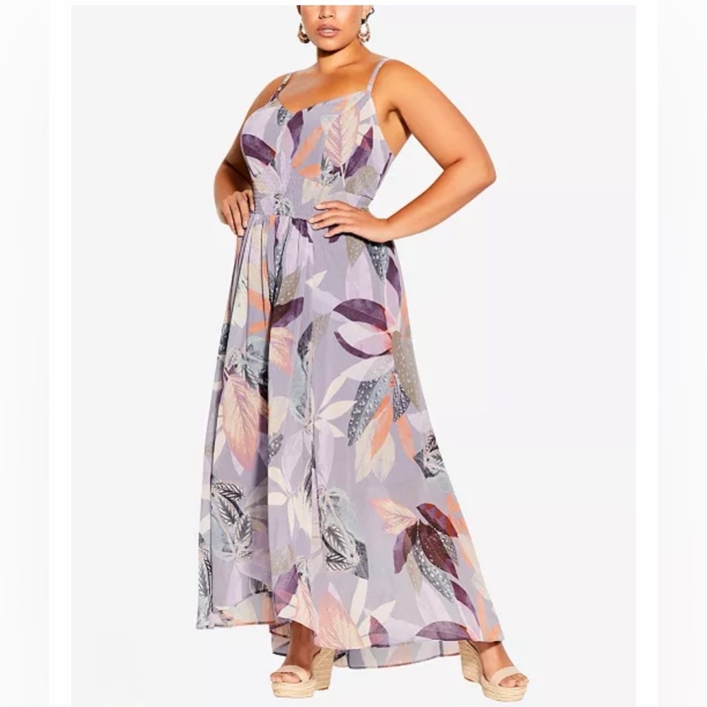 🆕 CITY CHIC Paradise Palm V-neck Maxi Dress Size 16 Women’s NWT